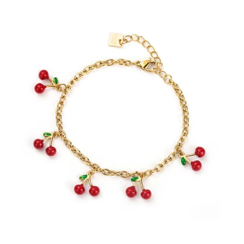 Bracelet doré breloques cerises – chaîne fine réglable