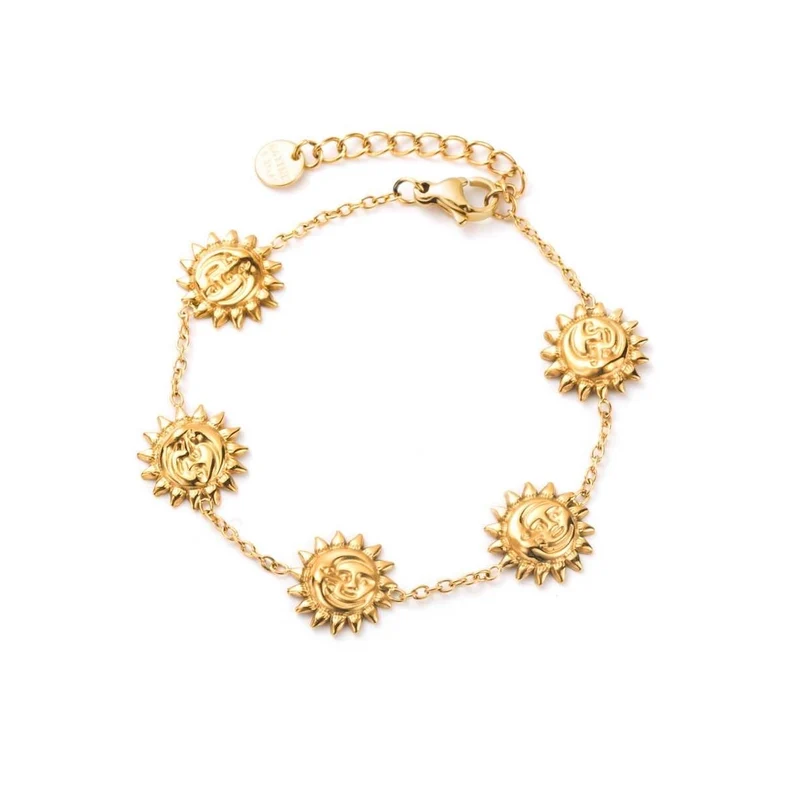 Bracelet doré sunshine – Chaîne fine et 5 soleils en acier inoxydable