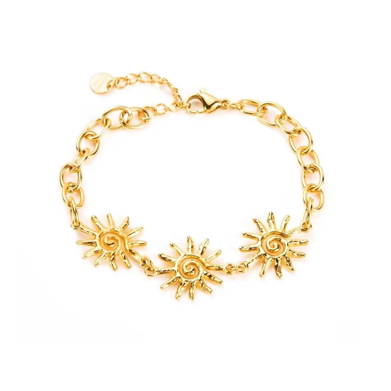 Bracelet chaîne doré trois soleils en acier inoxydable