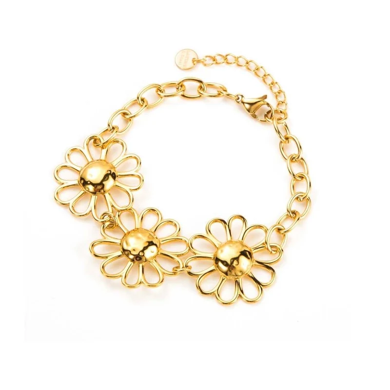 Bracelet chaîne doré trois marguerites ajourées – Acier inoxydable