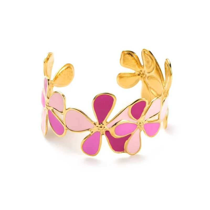 Jonc doré manchette fleurs roses