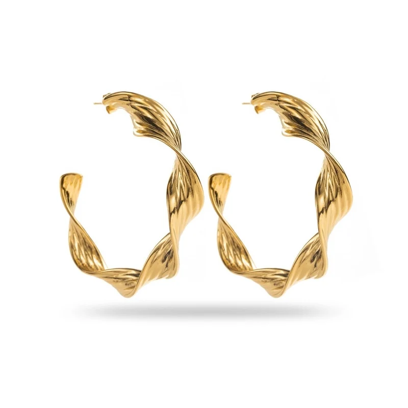 Boucles d’oreilles grandes créoles torsadées dorées – 6 cm