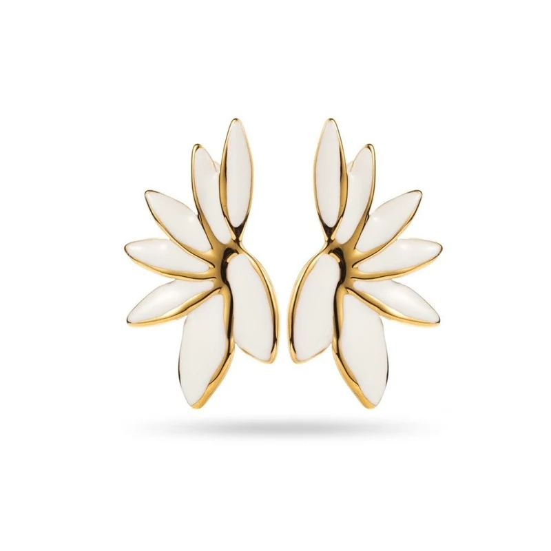 Boucles d’oreilles demi-fleur blanche et dorée – 4 cm