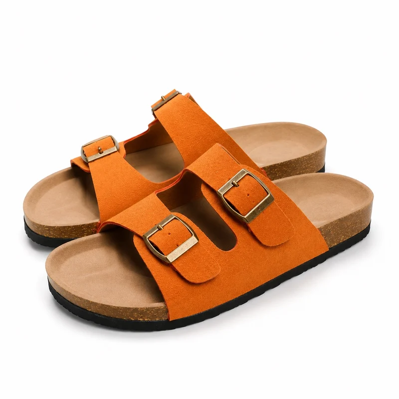 Women's Flat Sandal with Two Golden Buckles