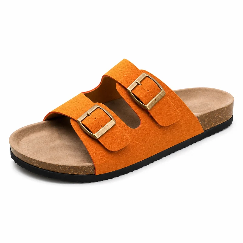 Women's Flat Sandal with Two Golden Buckles