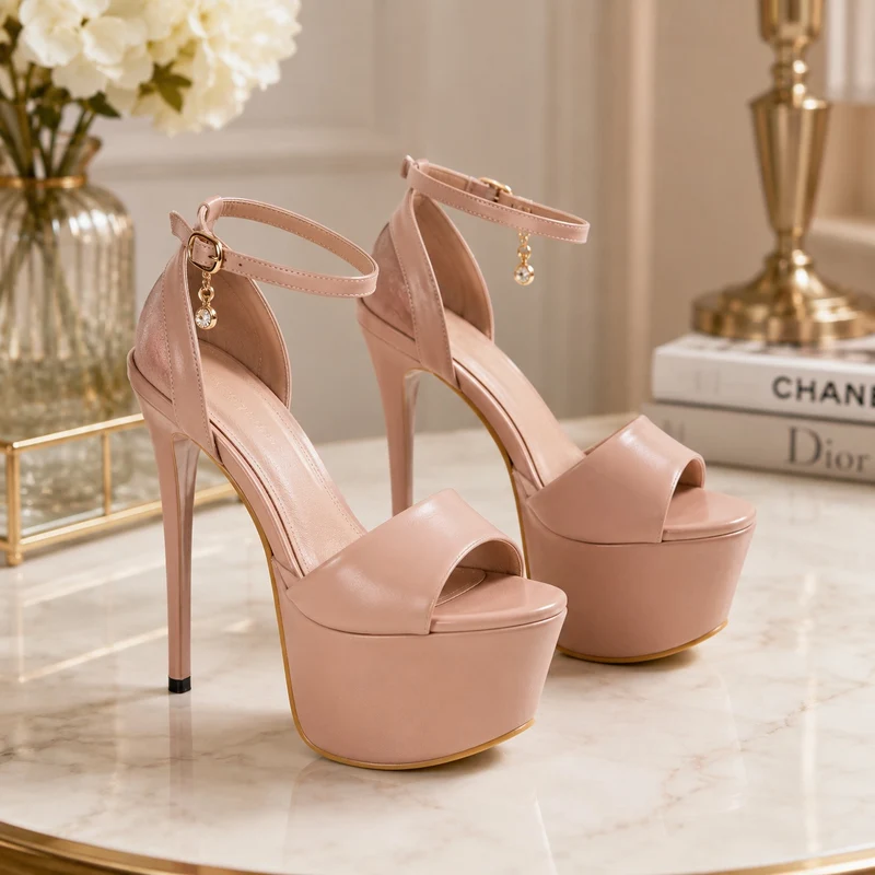 Women's High Heel Sandal with Ankle Buckle