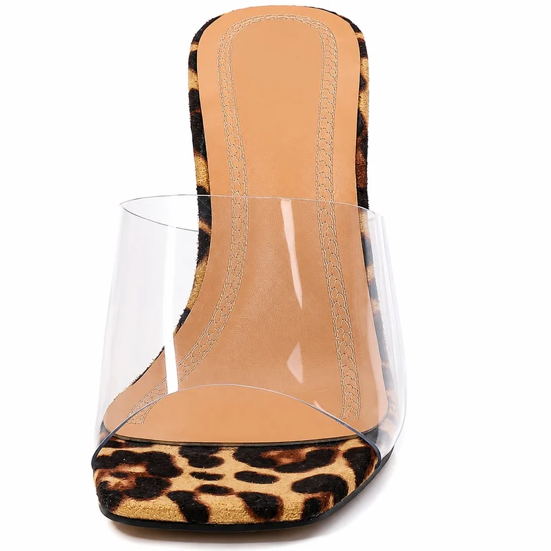 Transparent Heel Sandal with Leopard Print