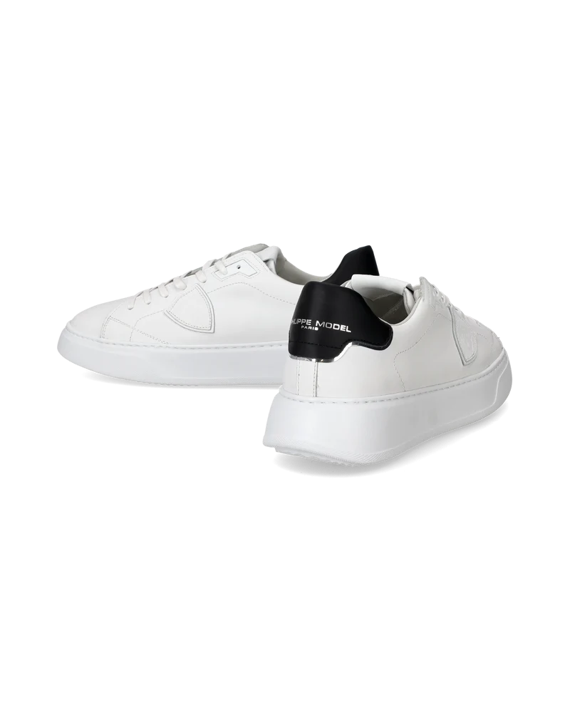 Men's Temple Low-Top Sneakers in Leather, White Black