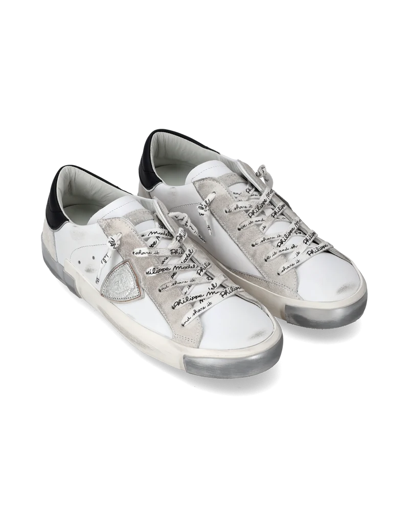 Women's Prsx Low-Top Sneakers in Leather with dirt marks, Silver White