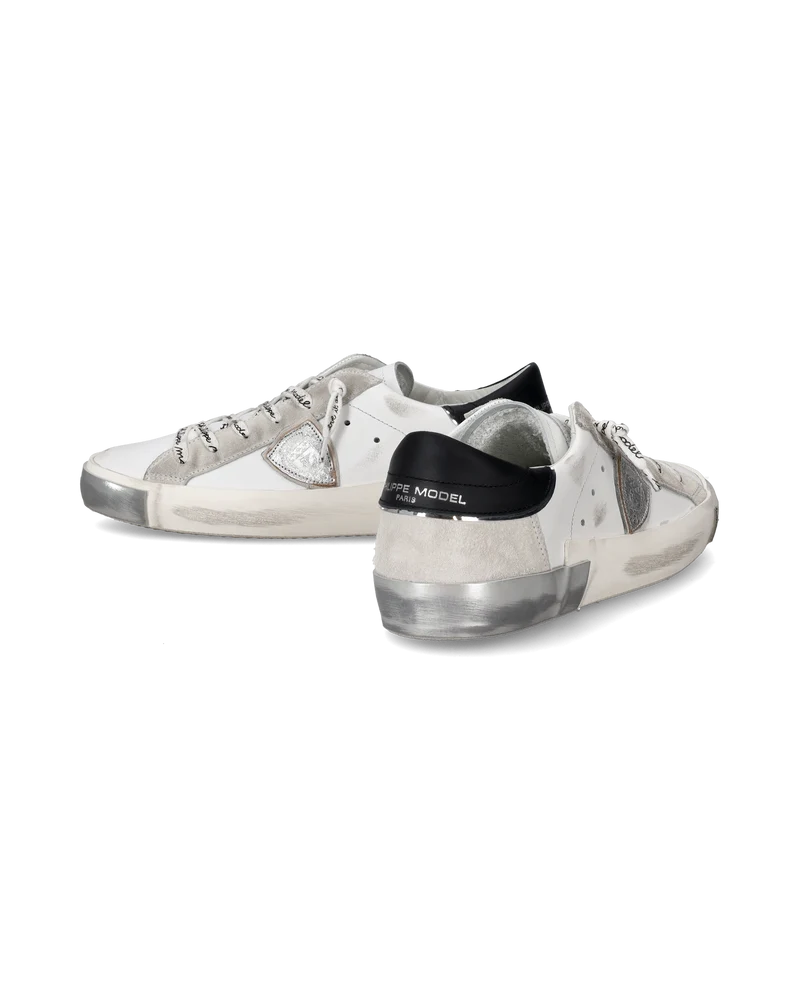 Women's Prsx Low-Top Sneakers in Leather with dirt marks, Silver White
