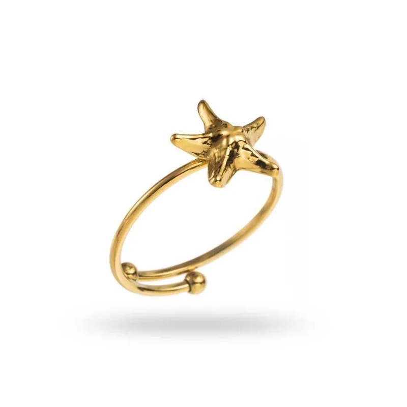 Bague dorée fine étoile de mer – anneau réglable, résistante à l’eau