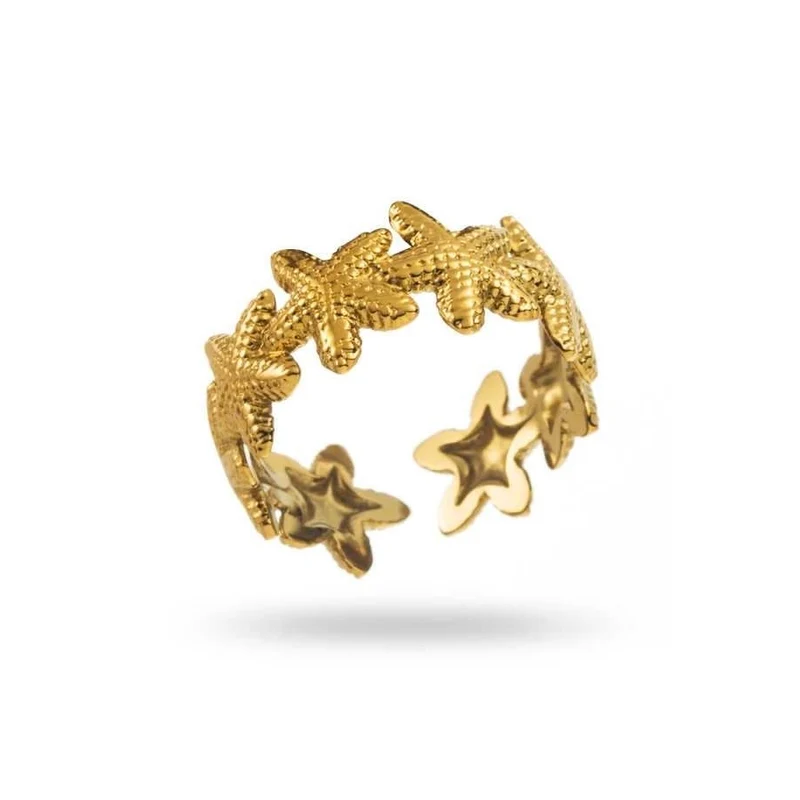 Bague dorée étoile de mer – ajustable, résistante à l’eau