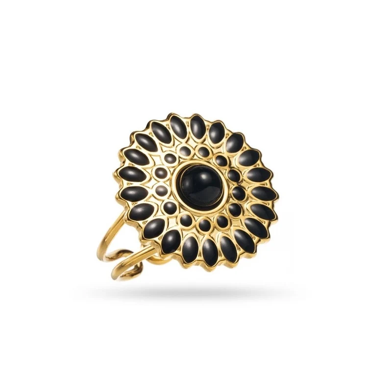 Bague Dorée Rosace – Pierre Naturelle Onyx