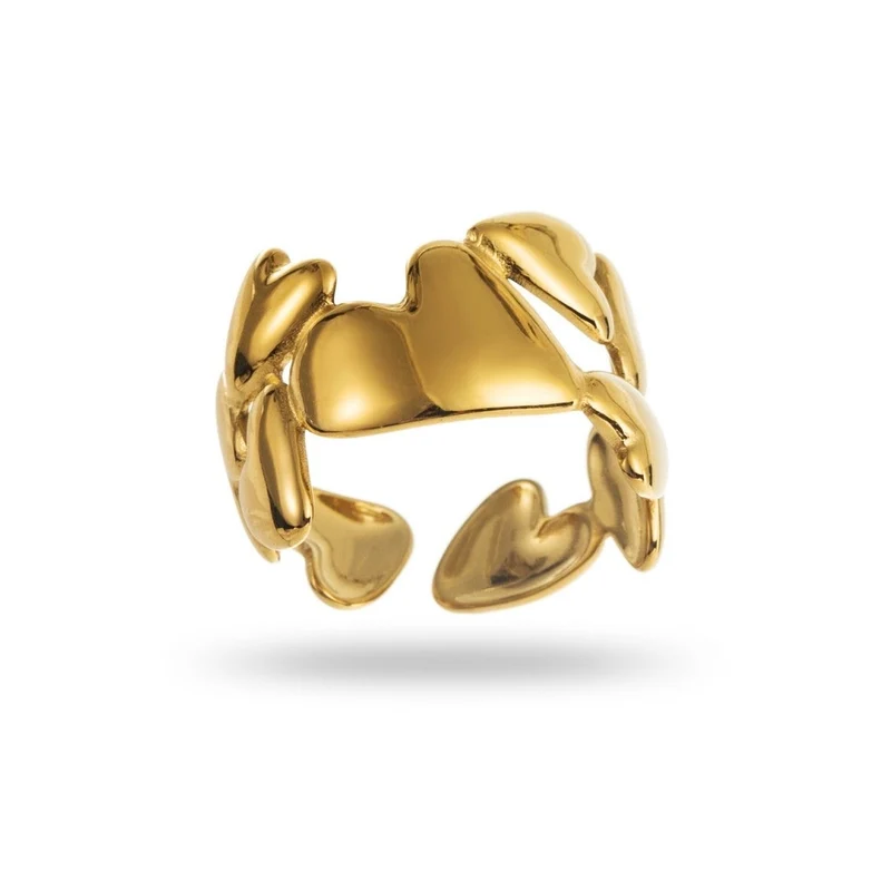 Bague Dorée Farandole de Cœurs – Finition miroir, réglable