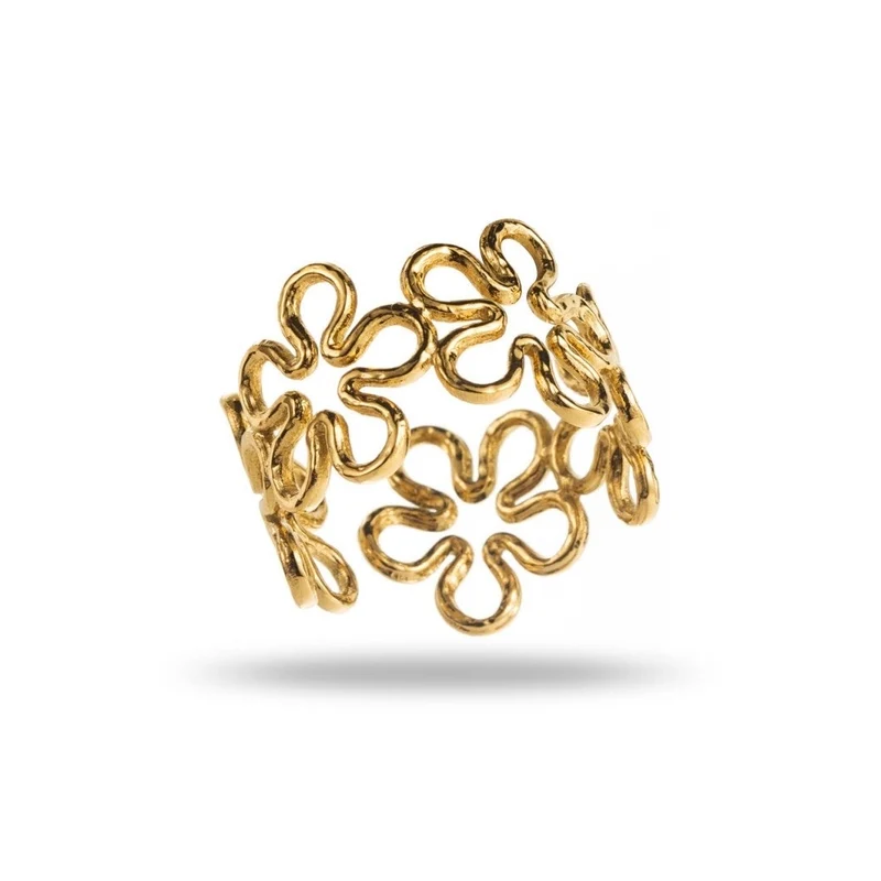 Bague Jonc Dorée Farandole de Fleurs – Acier inoxydable réglable