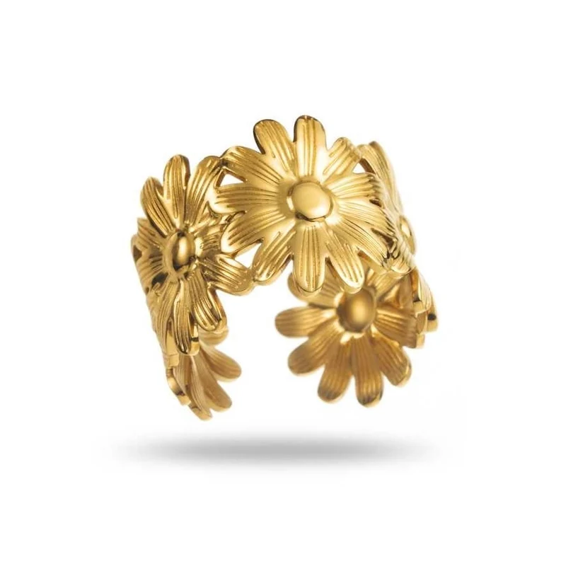 Bague Dorée Marguerites – Acier inoxydable réglable