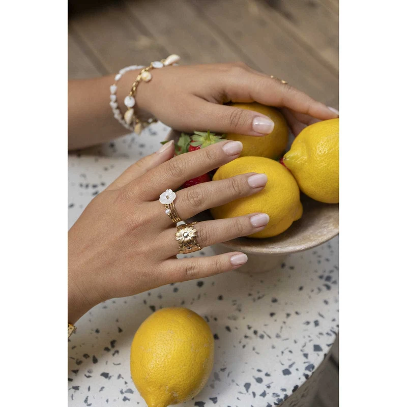 Bague Dorée Marguerites – Acier inoxydable réglable