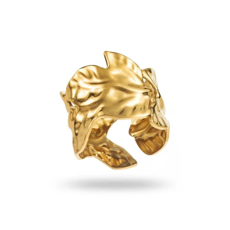 Bague Dorée Feuille – Acier inoxydable réglable