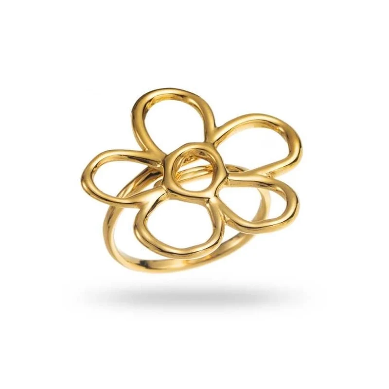 Bague marguerite perforée dorée en acier inoxydable