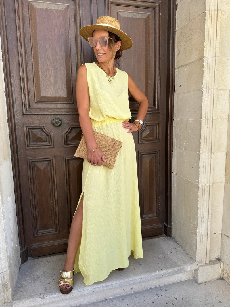 Ensemble top et jupe longue jaune MELODIE