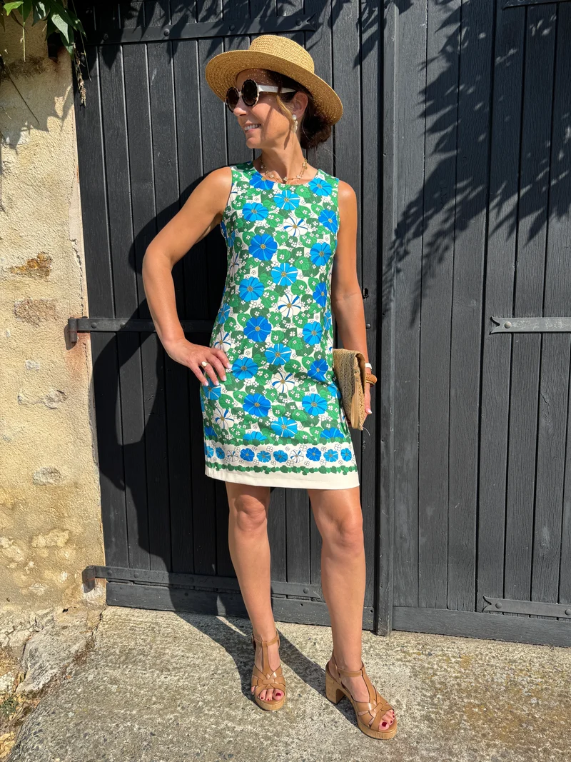 Robe SEVENTIES n°126 bleu et verte Hippocampe