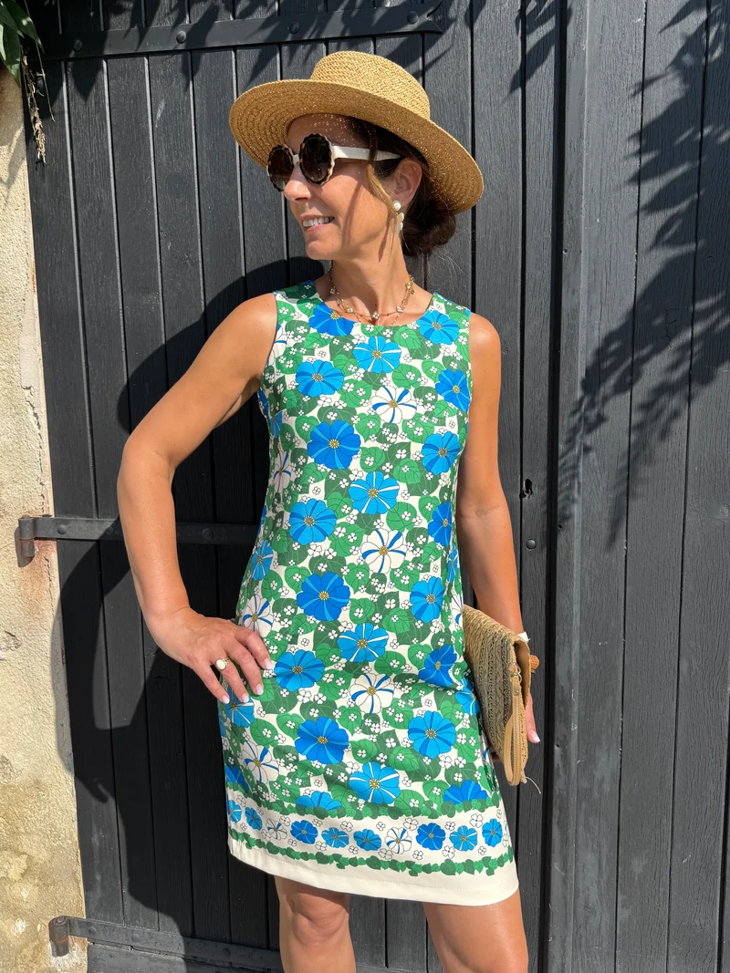 Robe SEVENTIES n°126 bleu et verte Hippocampe
