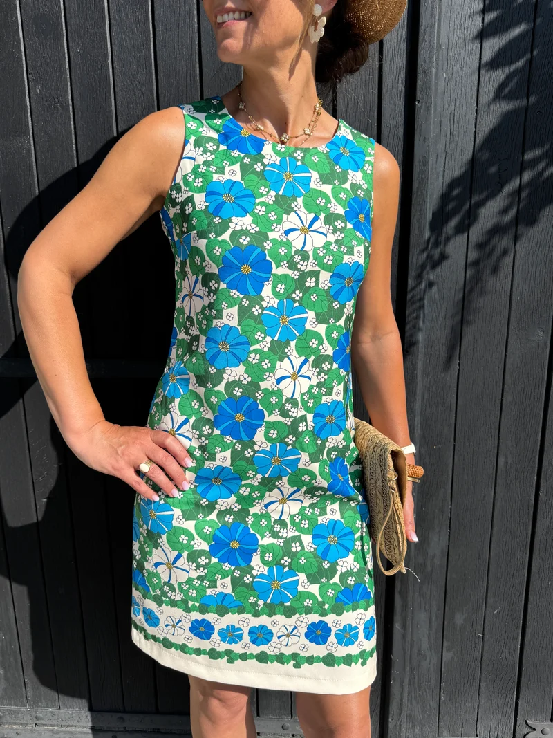 Robe SEVENTIES n°126 bleu et verte Hippocampe