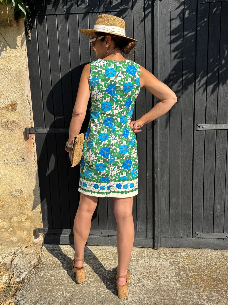 Robe SEVENTIES n°126 bleu et verte Hippocampe