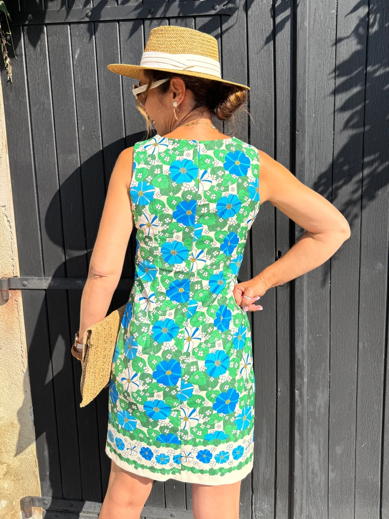 Robe SEVENTIES n°126 bleu et verte Hippocampe