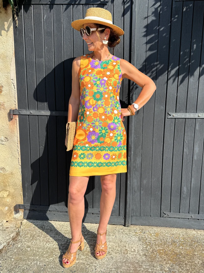 Robe SEVENTIES n°120 orange et violet Hippocampe