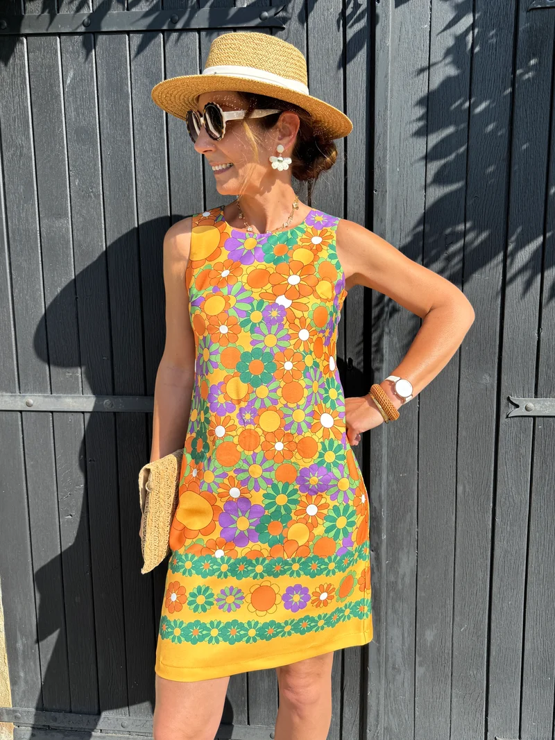 Robe SEVENTIES n°120 orange et violet Hippocampe