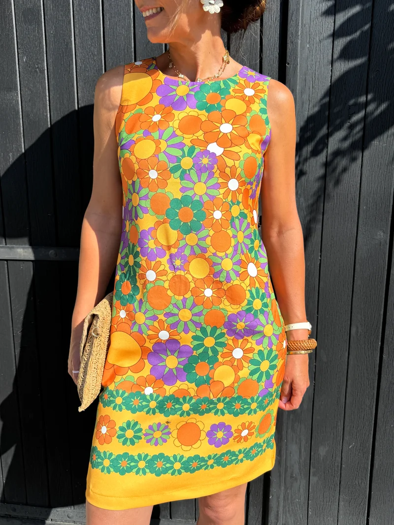 Robe SEVENTIES n°120 orange et violet Hippocampe