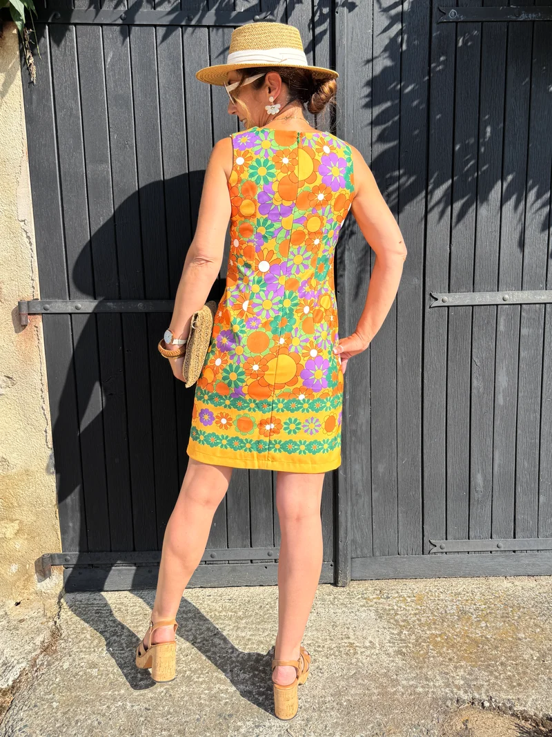 Robe SEVENTIES n°120 orange et violet Hippocampe