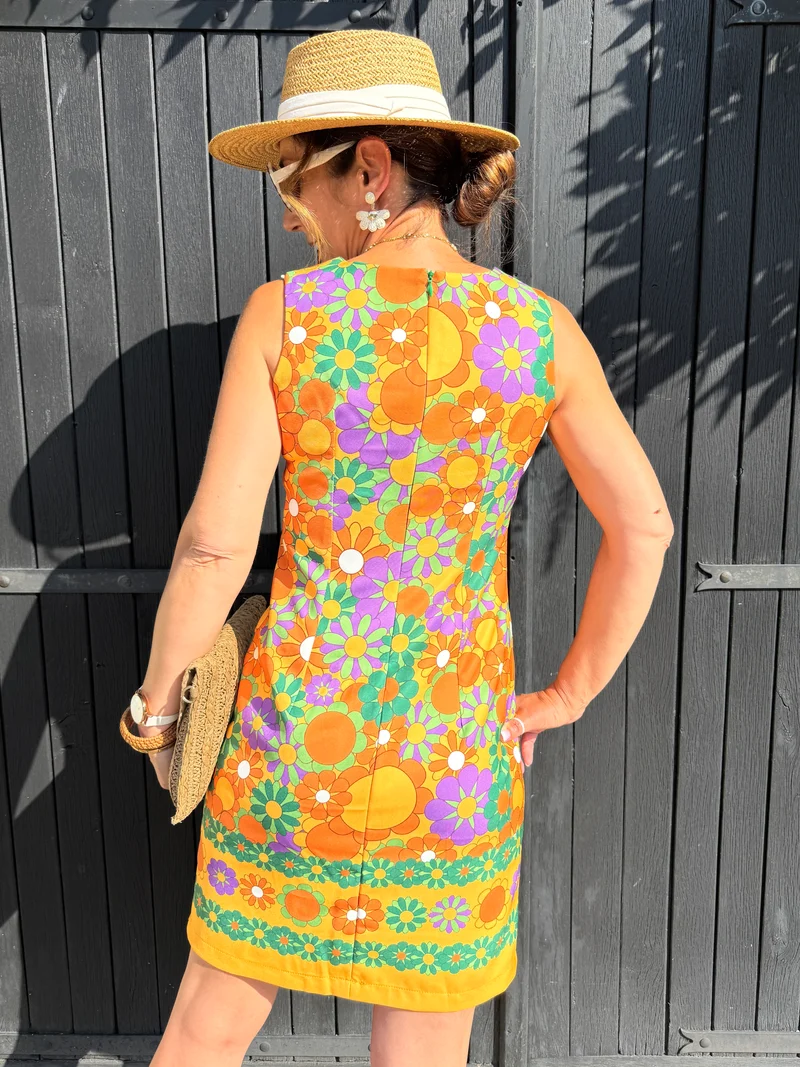 Robe SEVENTIES n°120 orange et violet Hippocampe