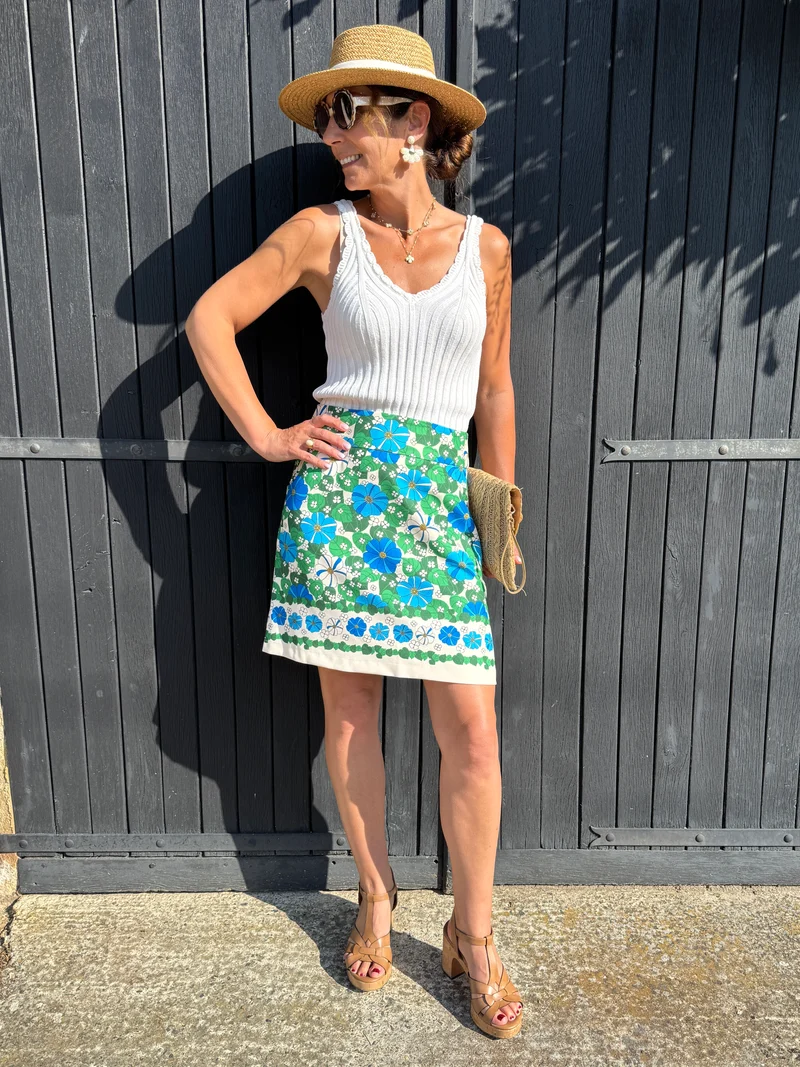 Jupe SEVENTIES n°126 bleu et verte Hippocampe