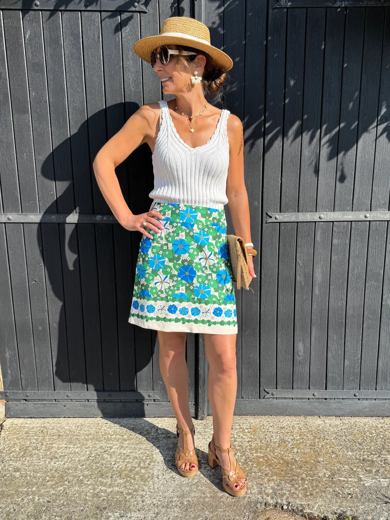 Jupe SEVENTIES n°126 bleu et verte Hippocampe