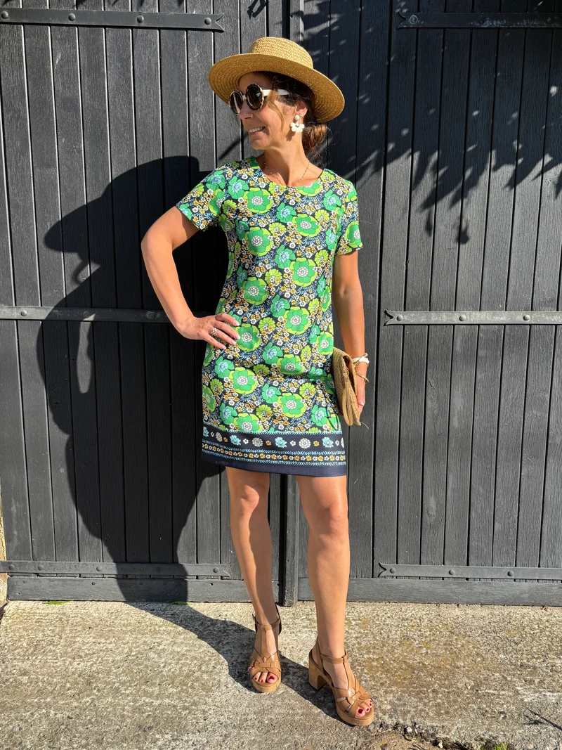 Robe SEVENTIES n°122 vert et marine Hippocampe
