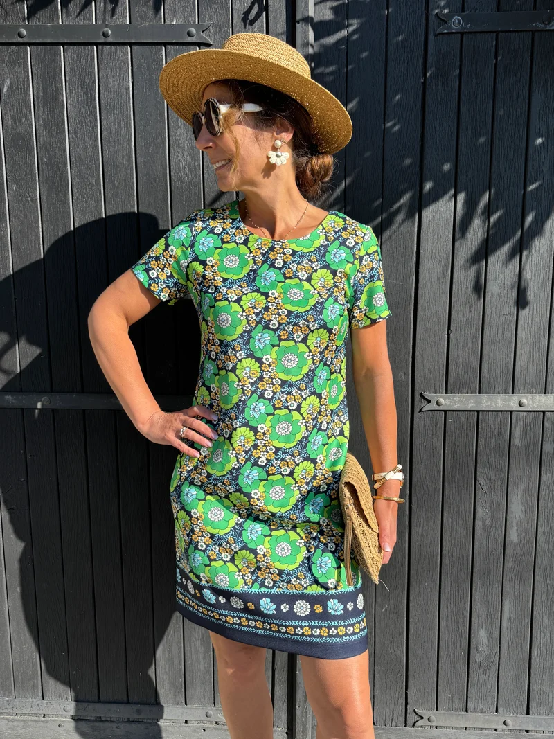 Robe SEVENTIES n°122 vert et marine Hippocampe