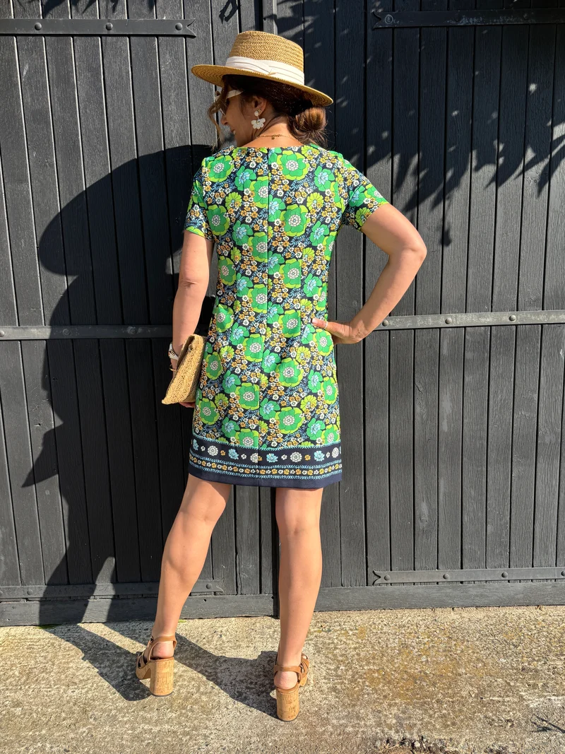 Robe SEVENTIES n°122 vert et marine Hippocampe