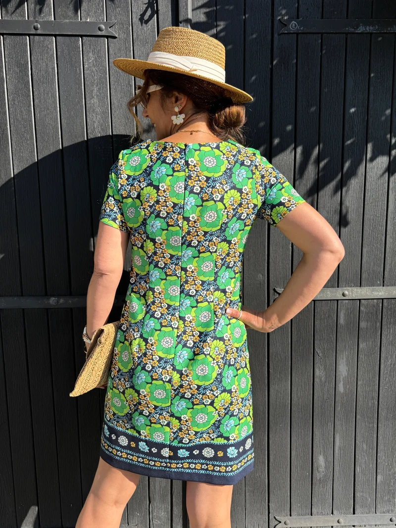 Robe SEVENTIES n°122 vert et marine Hippocampe