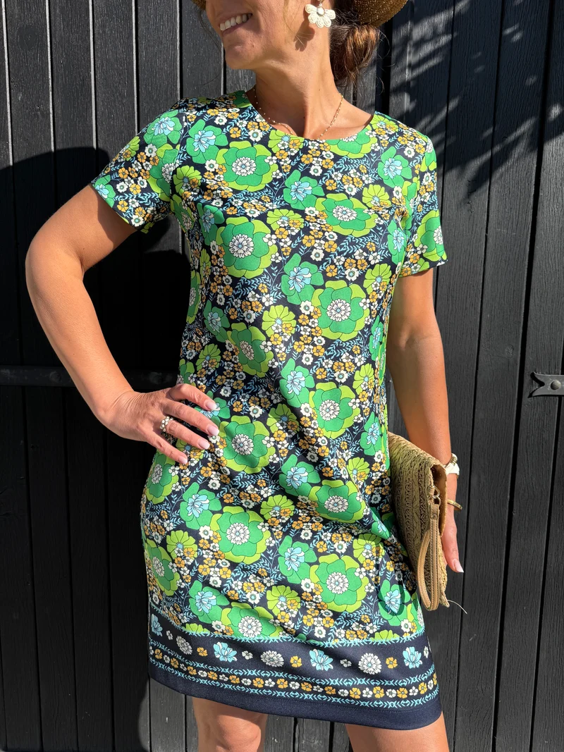 Robe SEVENTIES n°122 vert et marine Hippocampe