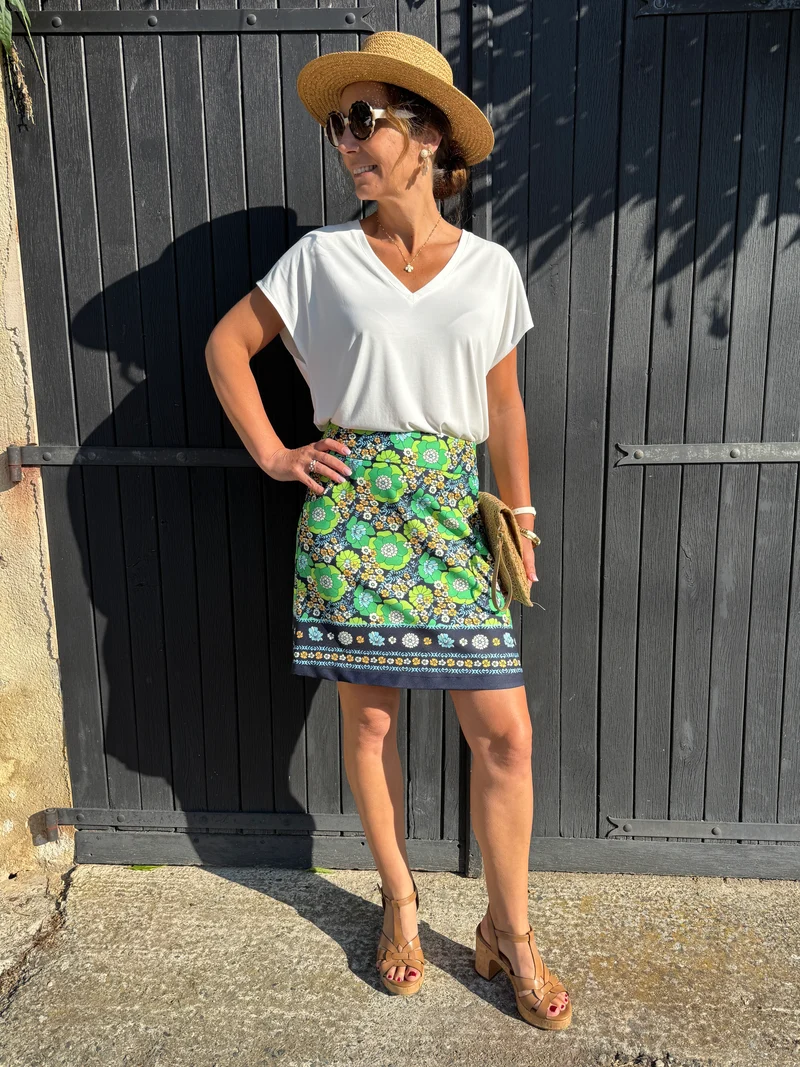 Jupe SEVENTIES n°122 vert et marine Hippocampe