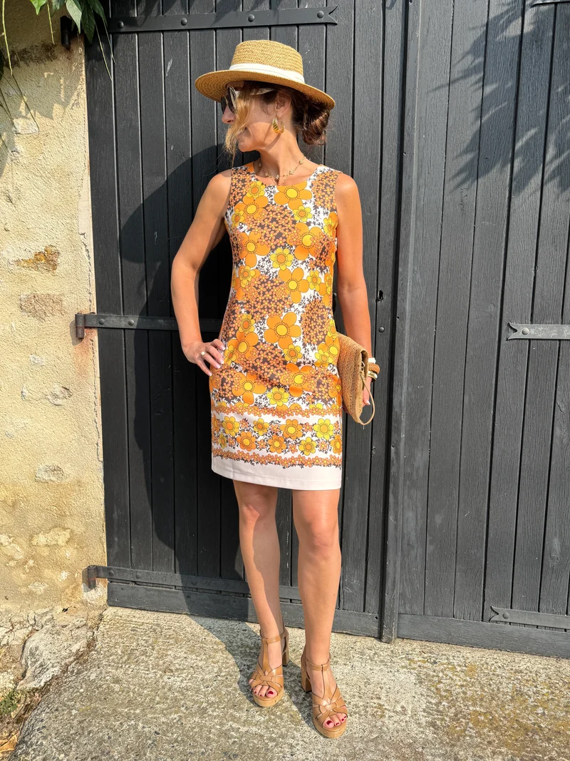 Robe SEVENTIES n°128 jaune et orange Hippocampe