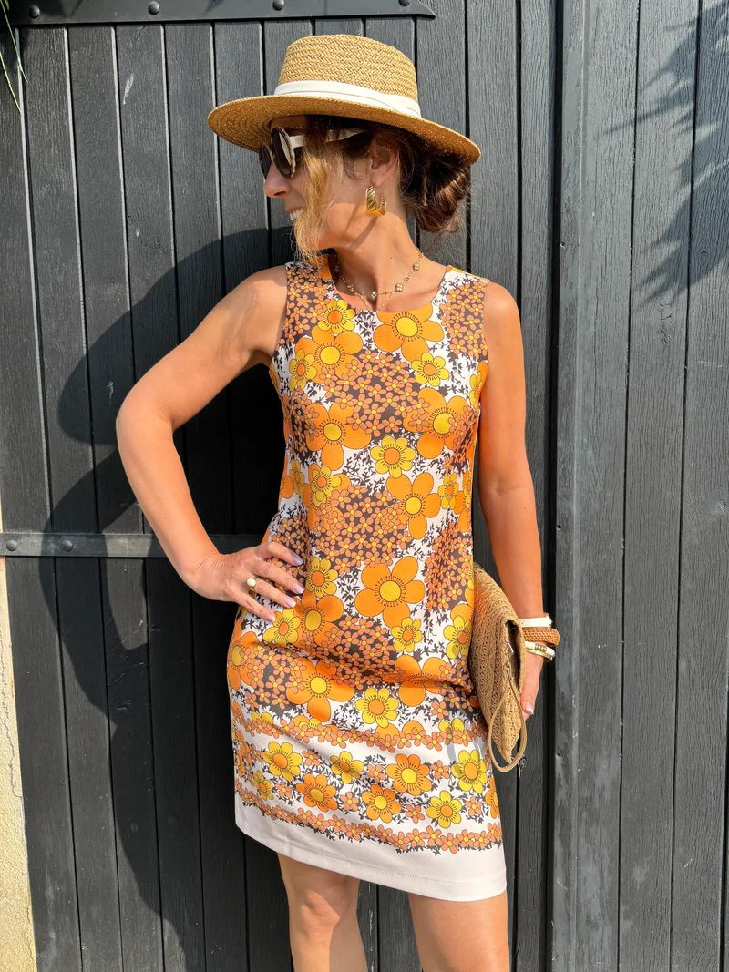 Robe SEVENTIES n°128 jaune et orange Hippocampe
