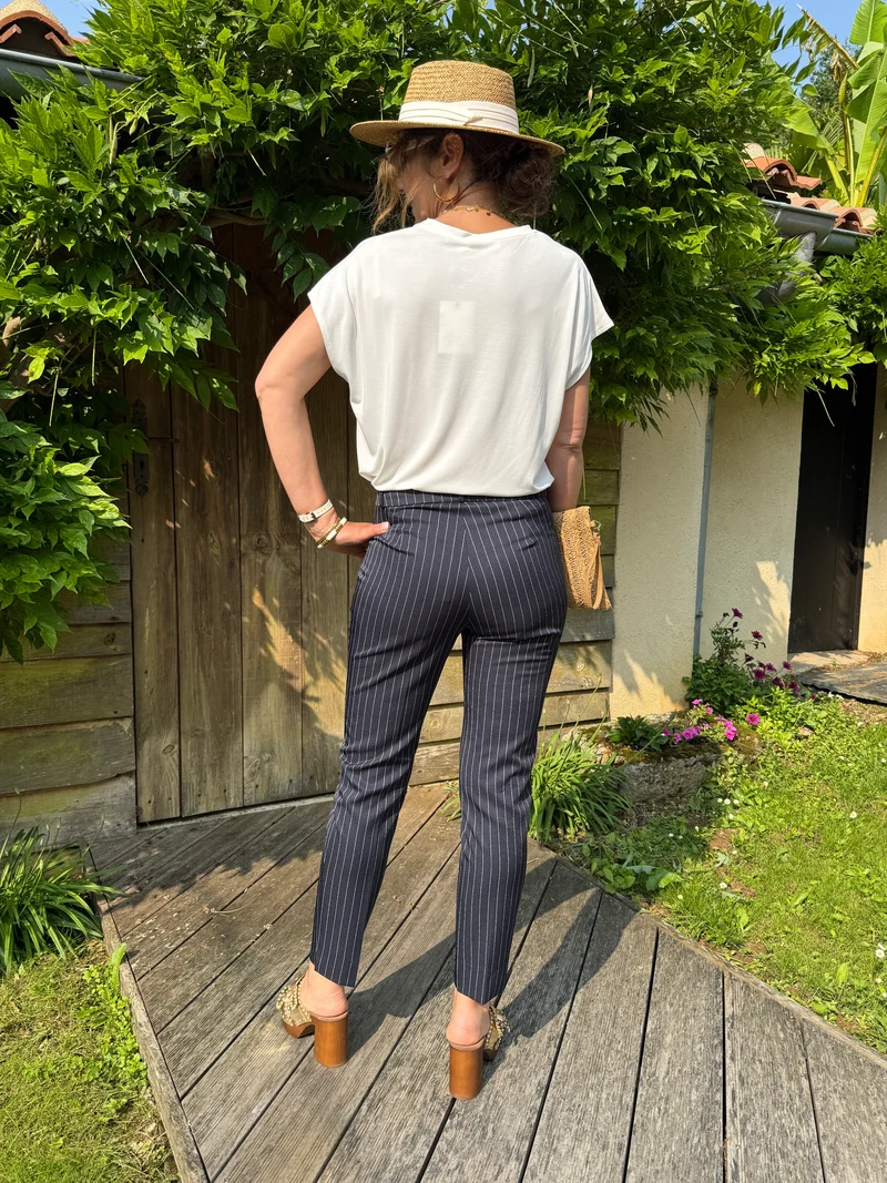 Pantalon marine rayures blanches LIVERPOOL Hippocampe