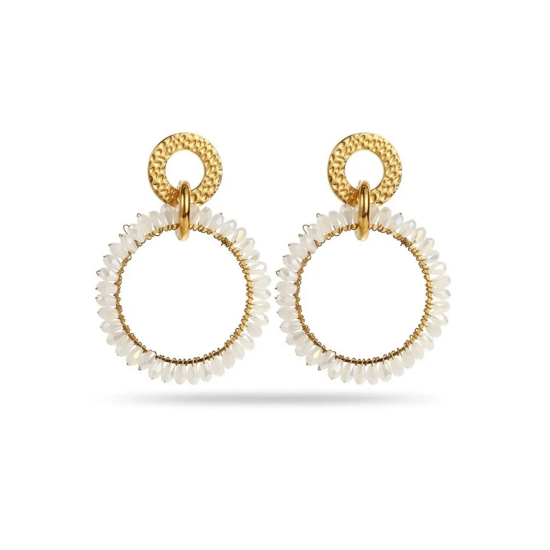Boucles d’oreilles dorées en cristal de verre blanc – Élégance lumineuse
