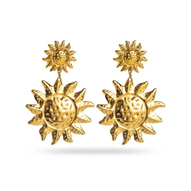 Boucles d’oreilles dorées double soleil martelé – 5,5 cm