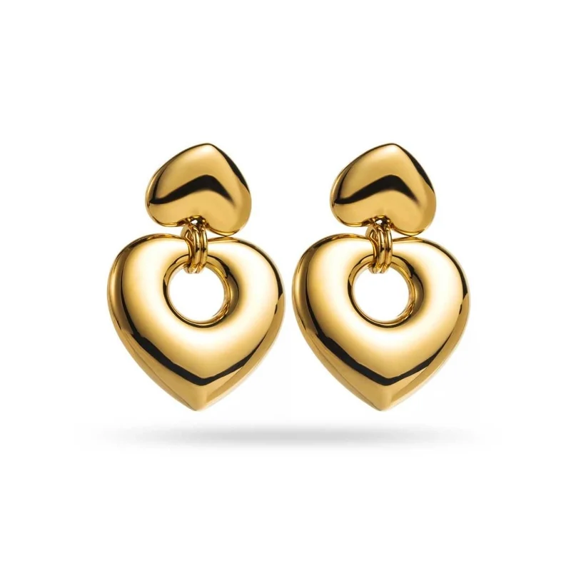 Boucles d’oreilles dorées cœur double – 4 cm