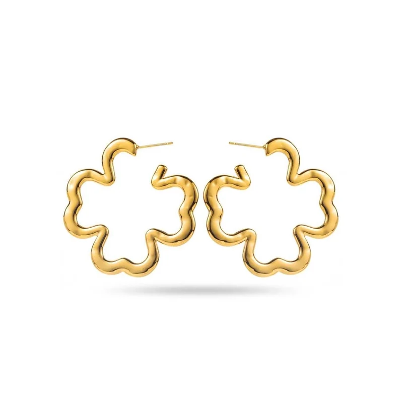 Boucles d’oreilles dorées créoles trèfle – 5 cm