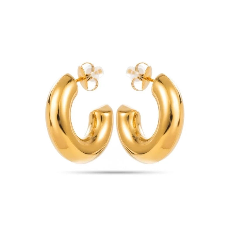 Boucles d’oreilles créoles dorées demi-cercle – Finition miroir